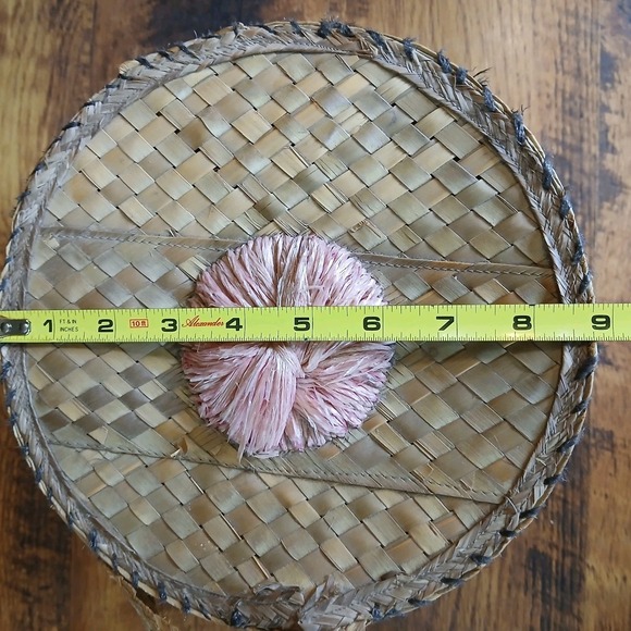 Vintage 1950s Woven Straw Raffia Floral Bucket Bag Purse Beach Picnic Tote MCM - Picture 9 of 14